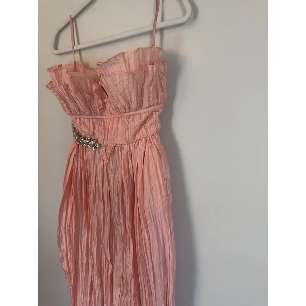 LoveShackFancy Katrina Dress Sunrise Sorbet Strapless Maxi Crystal Brooch 0 NWT - Picture 16 of 16